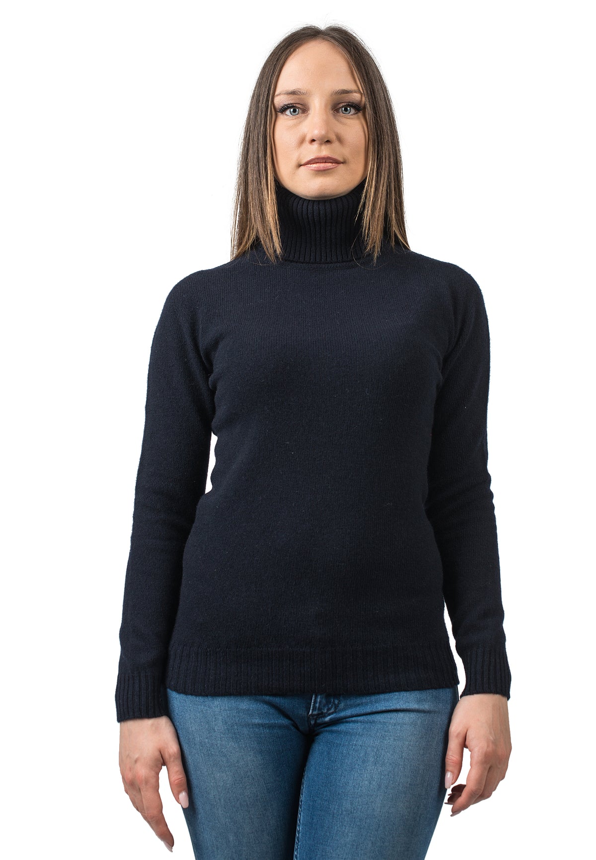 Women's recycled cashmere turtleneck, colour Blue | Dalle Piane Cashmere