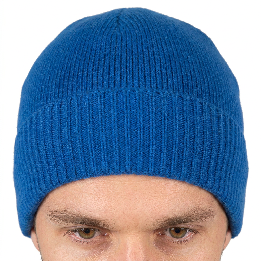 Men's plain-knit 100% cashmere beanie, colour Electric Blue, view 3 | Dalle Piane Cashmere