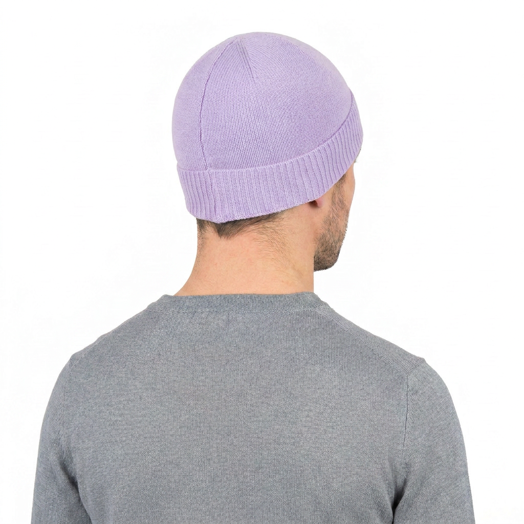 Men's plain-knit 100% cashmere beanie, colour Lilac | Dalle Piane Cashmere