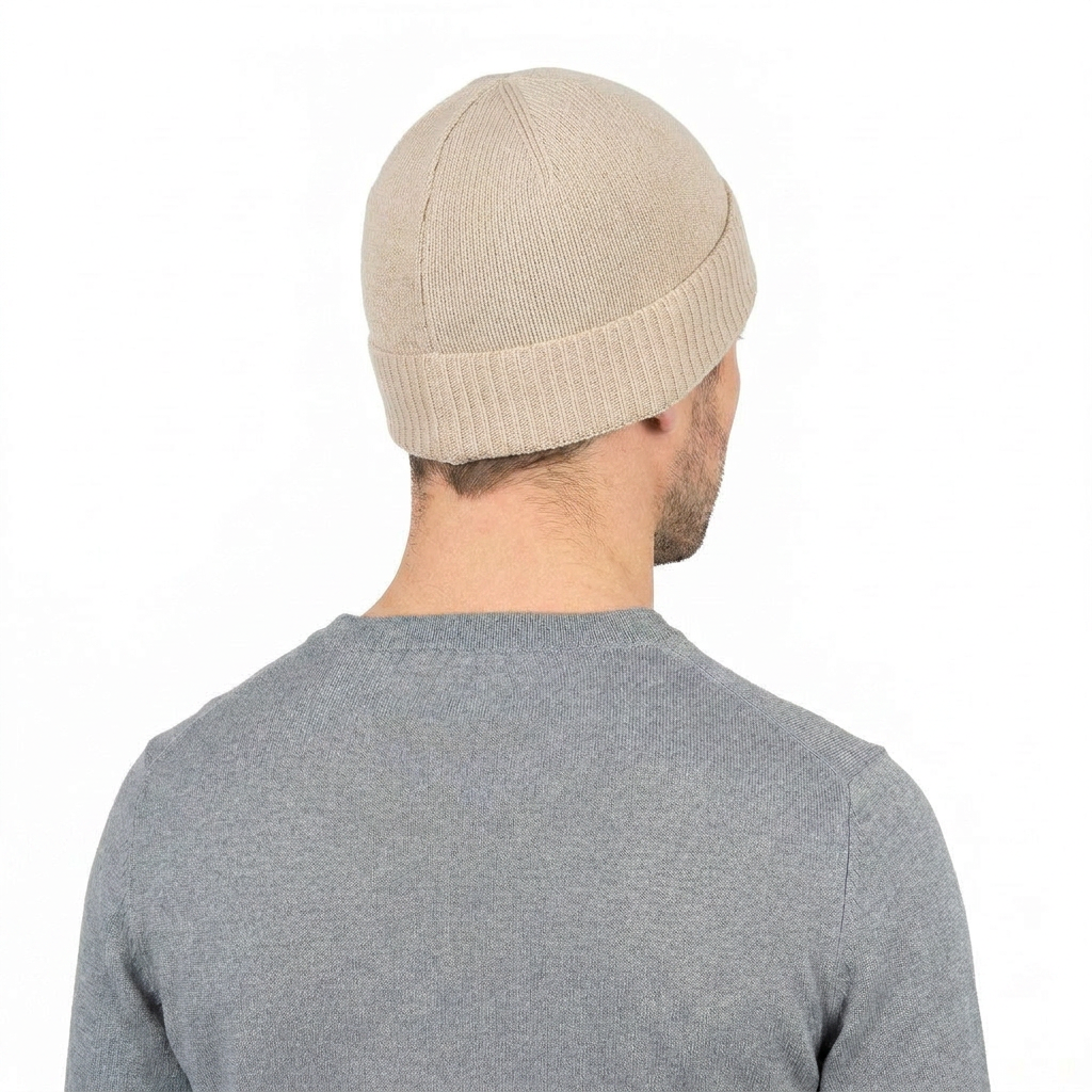 Men's plain-knit 100% cashmere beanie, colour Beige | Dalle Piane Cashmere