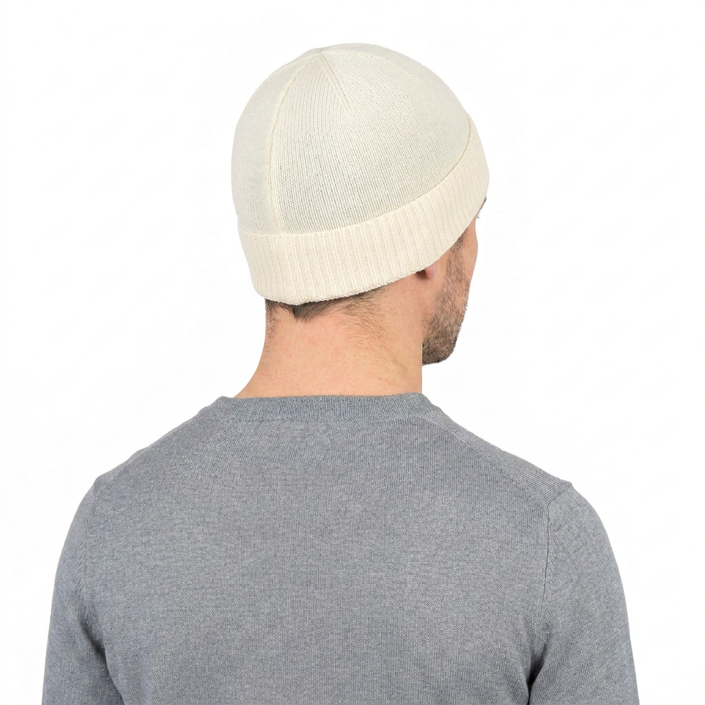 Men's plain-knit 100% cashmere beanie, cream | Dalle Piane Cashmere