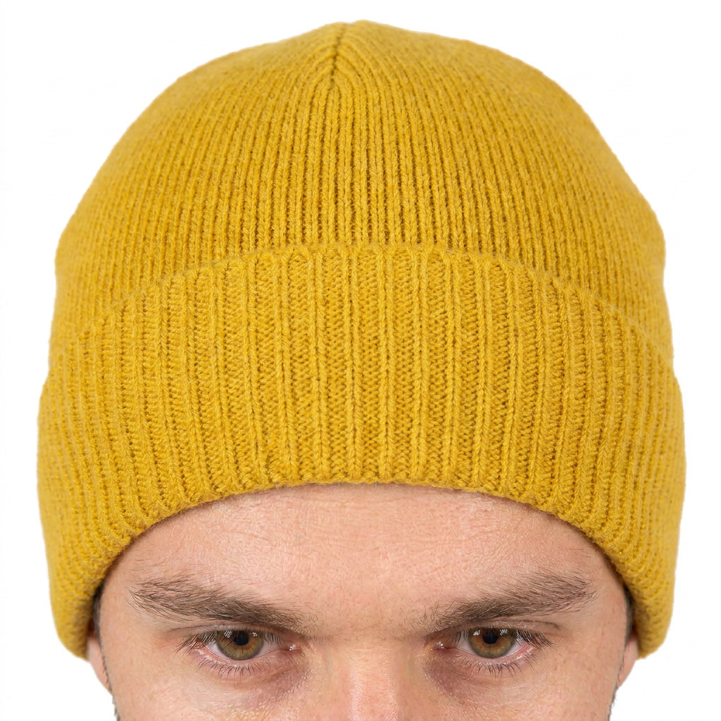 Men's plain-knit 100% cashmere beanie, colour Yellow, view 4 | Dalle Piane Cashmere