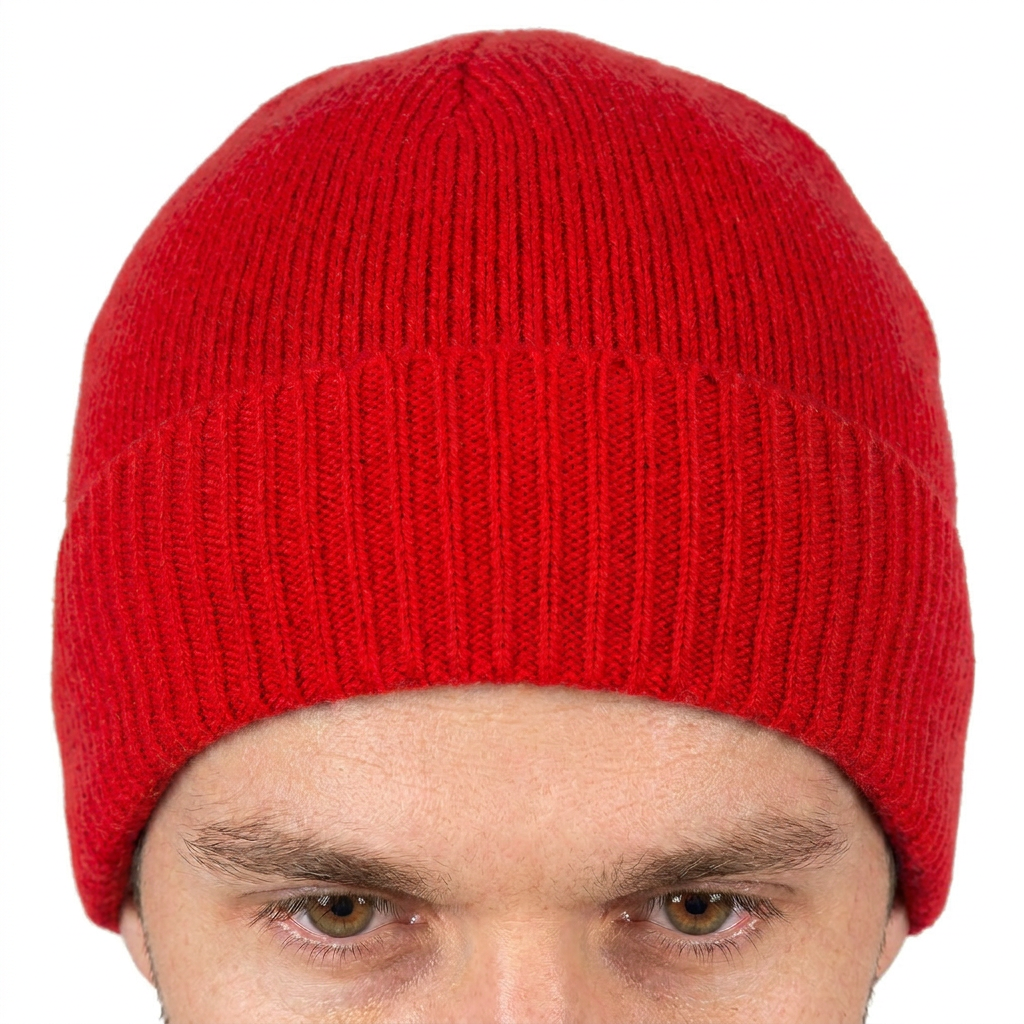 Men's plain-knit 100% cashmere beanie, colour Red, view 4 | Dalle Piane Cashmere
