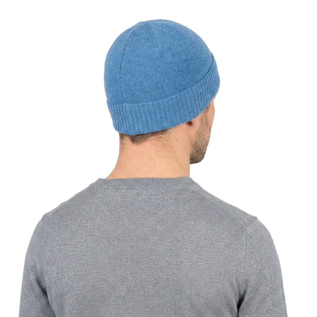 Men's plain-knit 100% cashmere beanie, colour Light Blue | Dalle Piane Cashmere