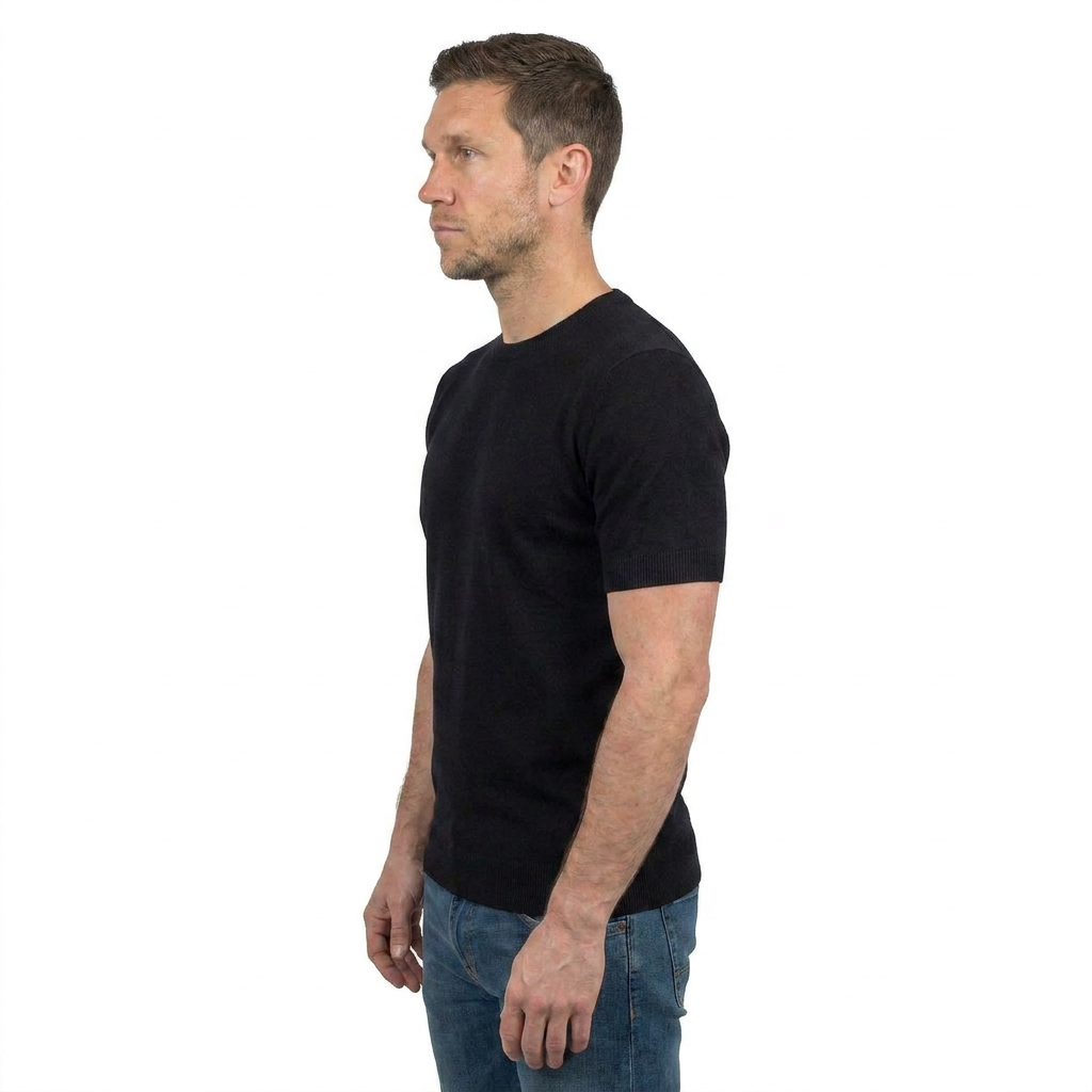 Men's 100% cotton T-shirt, colour Black, view 3 | Dalle Piane Cashmere