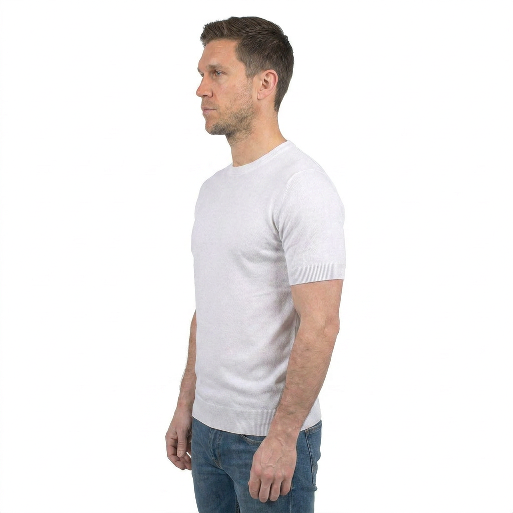 Men's 100% cotton T-shirt, colour White, view 3 | Dalle Piane Cashmere