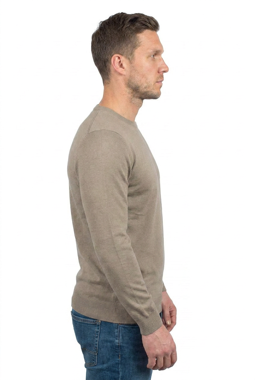Men's 100% cotton crewneck, colour Taupe, view 3 | Dalle Piane Cashmere