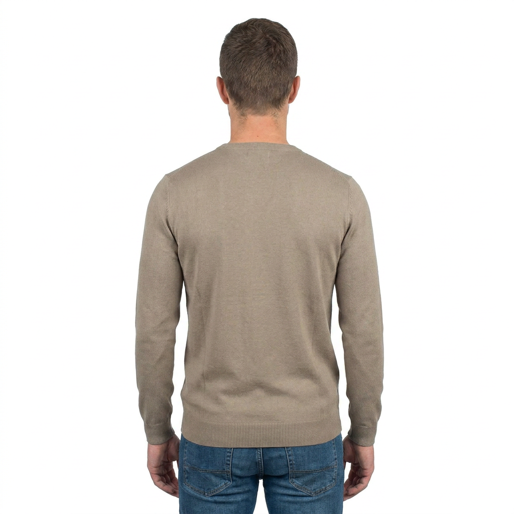 Men's 100% cotton crewneck, colour Taupe, view 4 | Dalle Piane Cashmere