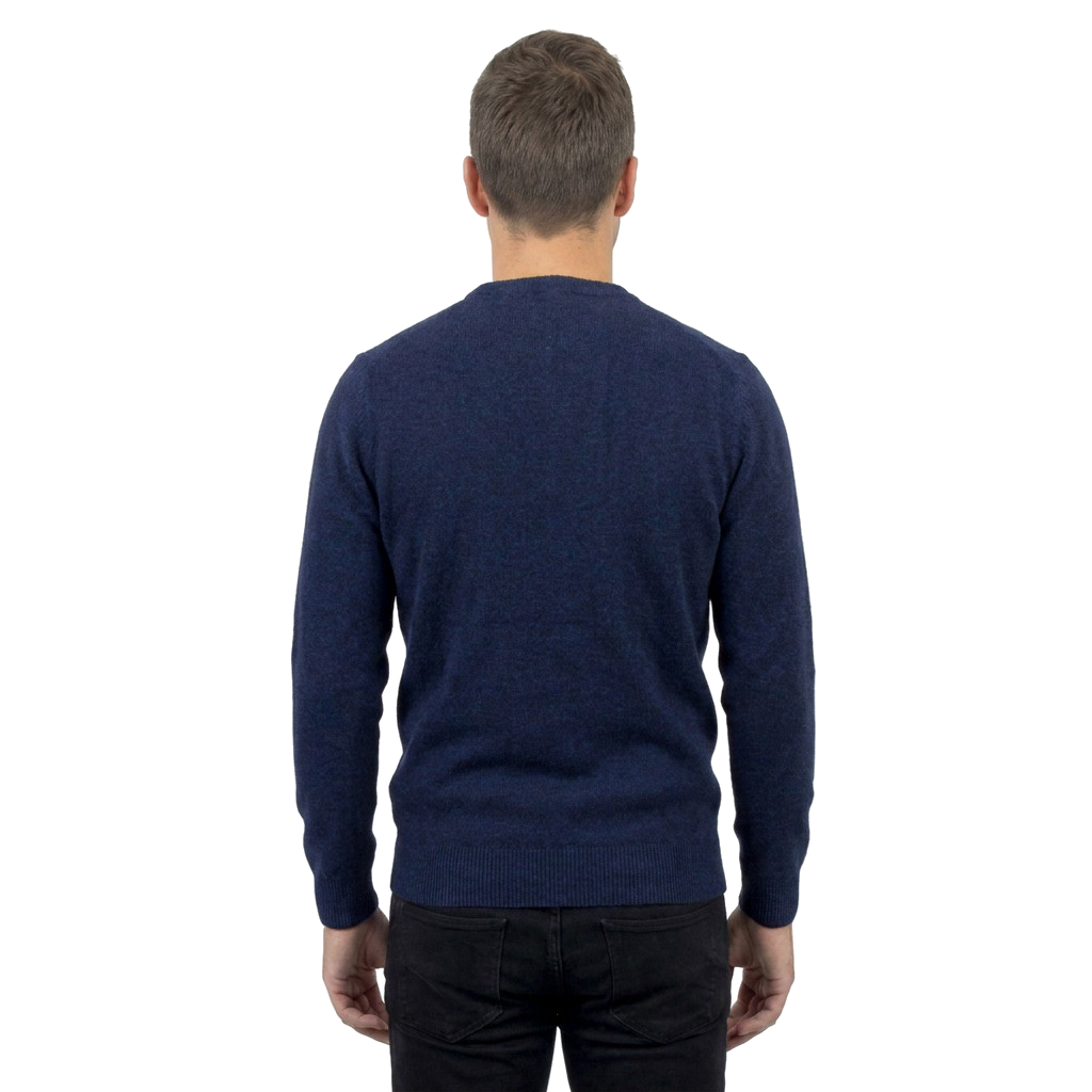 Men's 100% merino wool crewneck, colour Blue, view 2 | Dalle Piane Cashmere