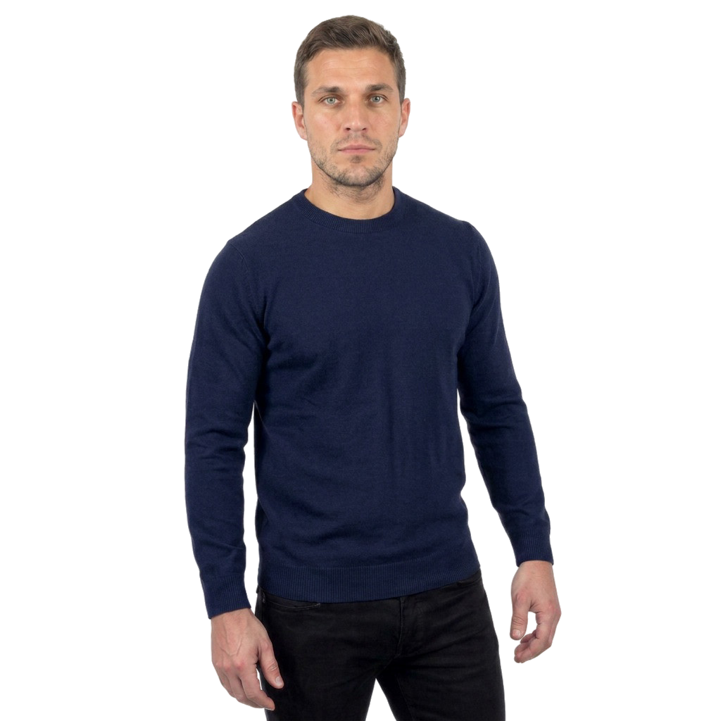 Men's 100% merino wool crewneck, colour Blue | Dalle Piane Cashmere