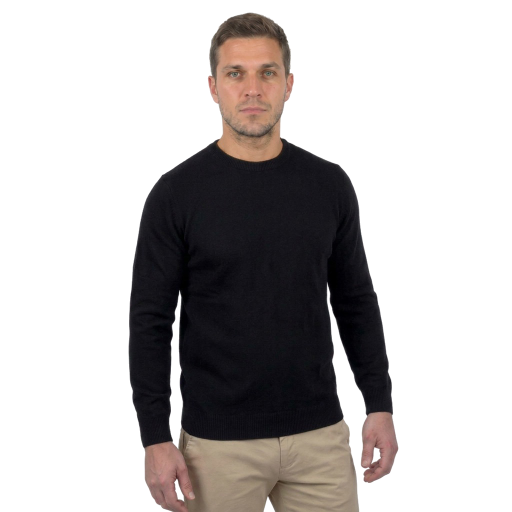 Men's 100% merino wool crewneck, colour Black | Dalle Piane Cashmere
