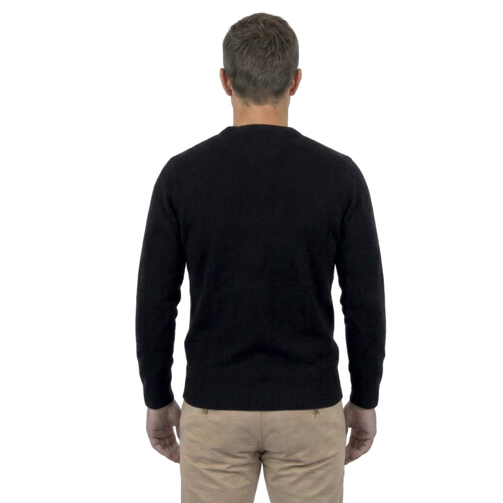 Men's 100% merino wool crewneck, colour Black, view 4 | Dalle Piane Cashmere