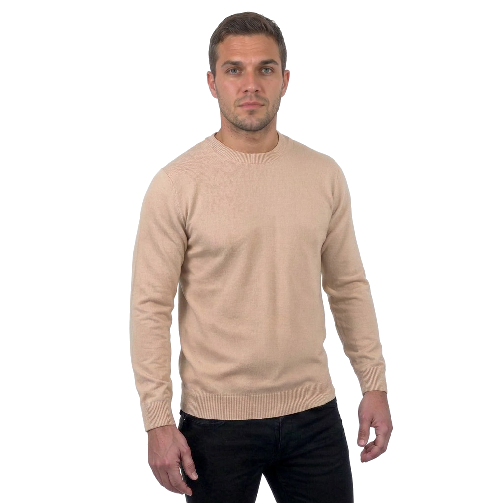 Men's 100% merino wool crewneck, colour Beige | Dalle Piane Cashmere