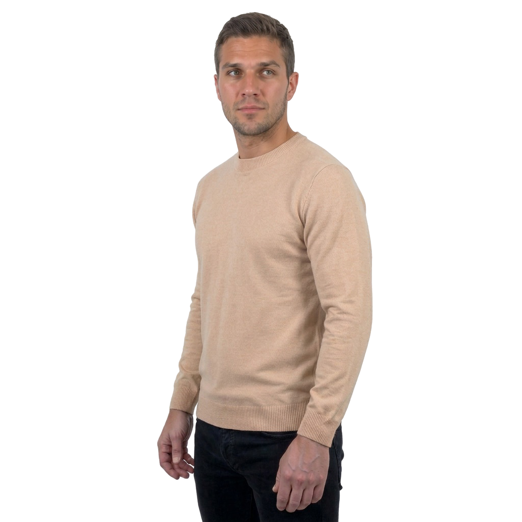 Men's 100% merino wool crewneck, colour Beige, view 2 | Dalle Piane Cashmere