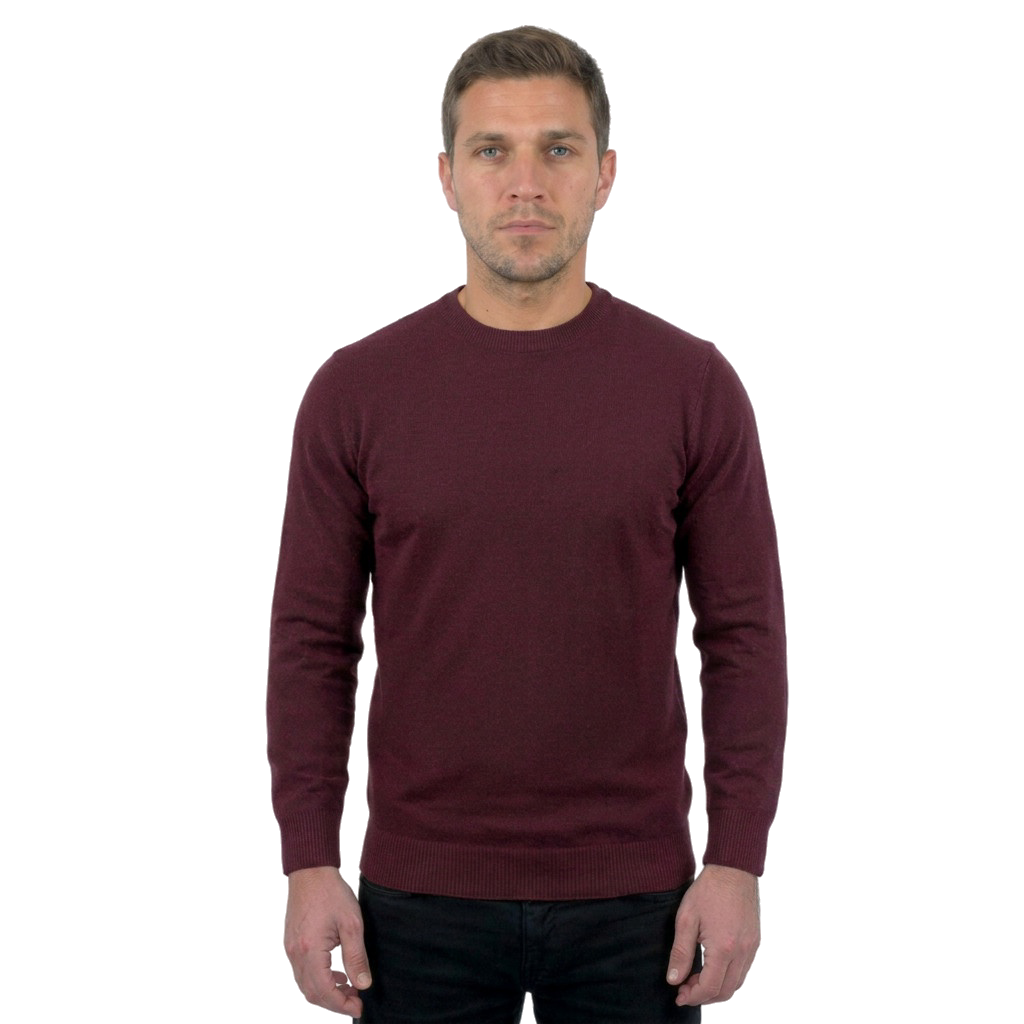 Men's 100% merino wool crewneck, colour Bordeaux | Dalle Piane Cashmere
