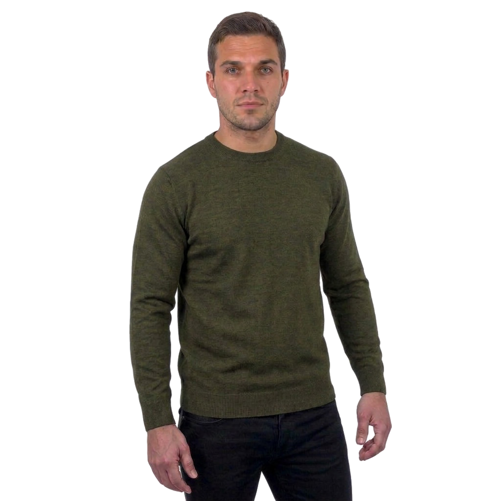 Men's 100% merino wool crewneck, colour Green | Dalle Piane Cashmere