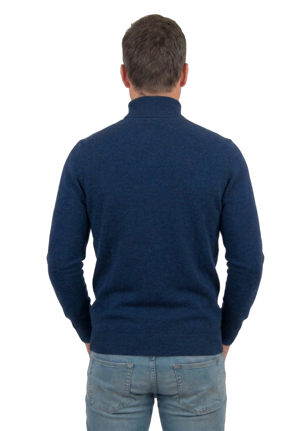 Men's 100% merino wool turtleneck, colour Blue, view 4 | Dalle Piane Cashmere