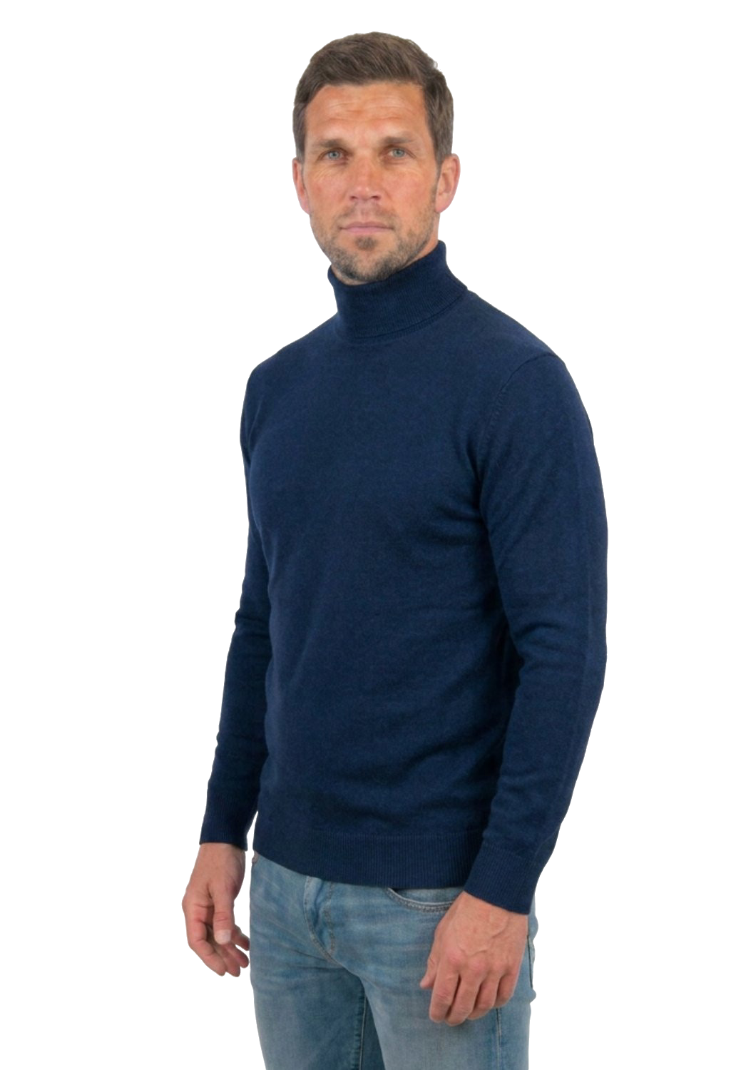 Men's 100% merino wool turtleneck, colour Blue, view 2 | Dalle Piane Cashmere