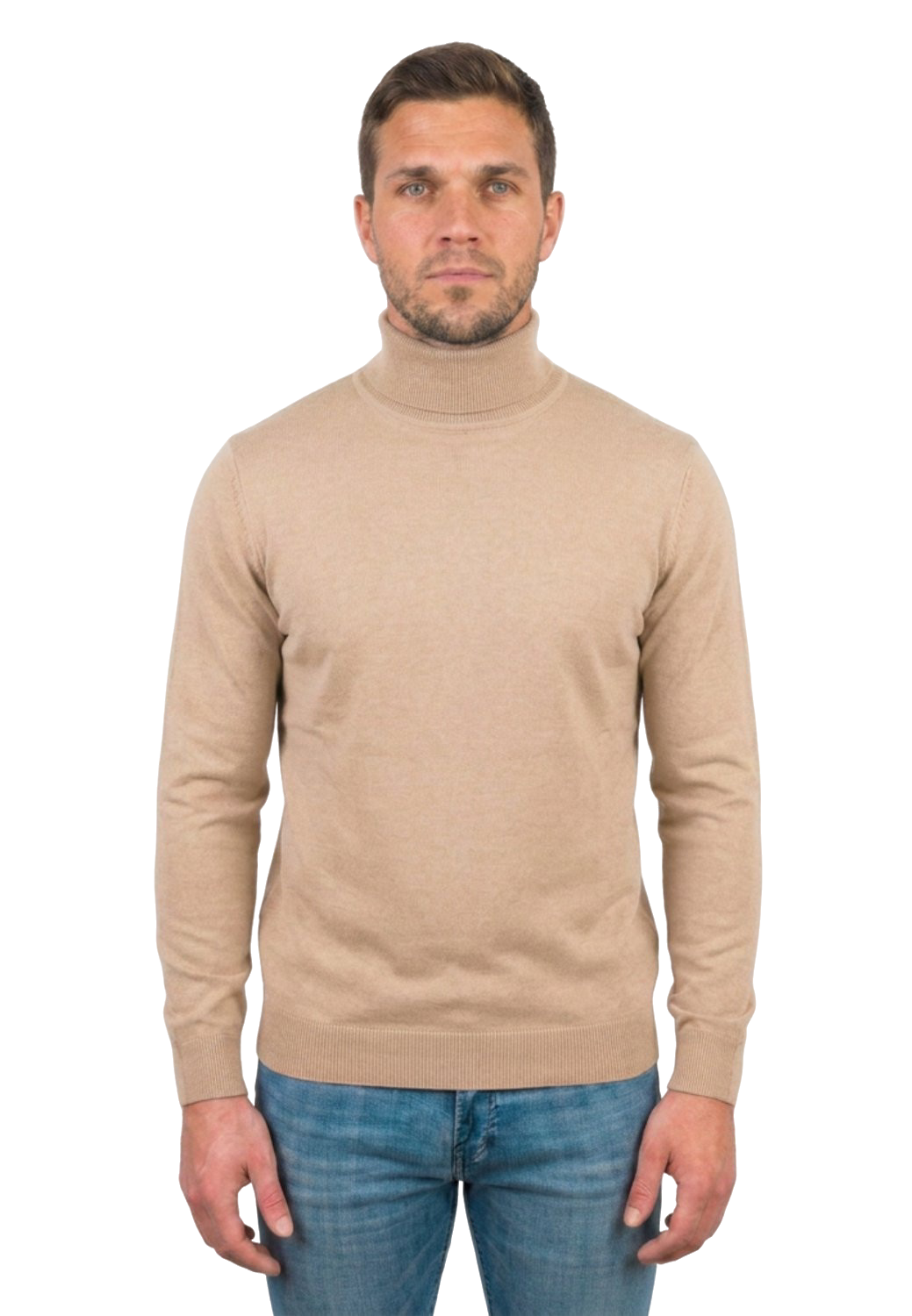 Men's 100% merino wool turtleneck, colour Beige | Dalle Piane Cashmere