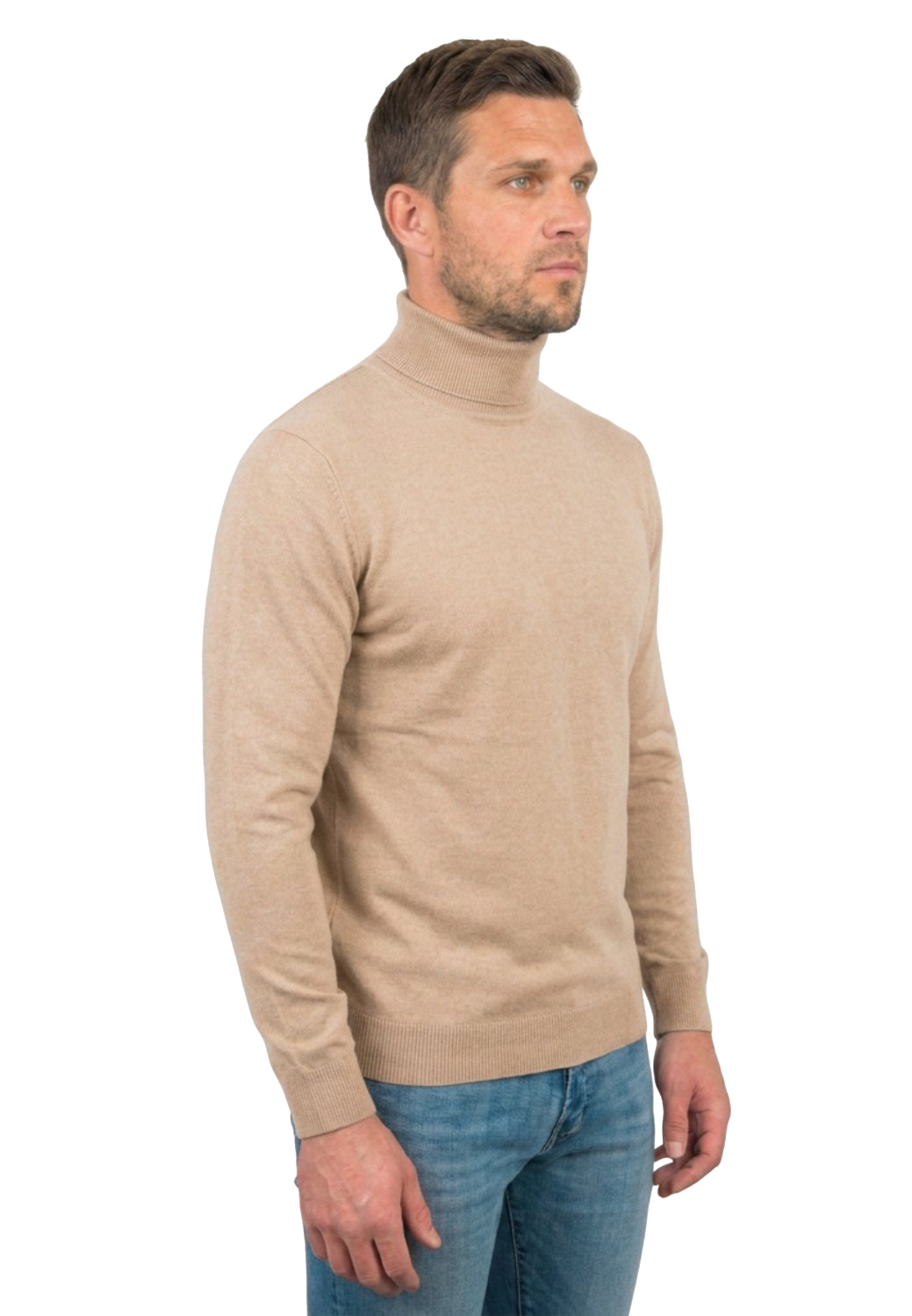 Men's 100% merino wool turtleneck, colour Beige, view 2 | Dalle Piane Cashmere