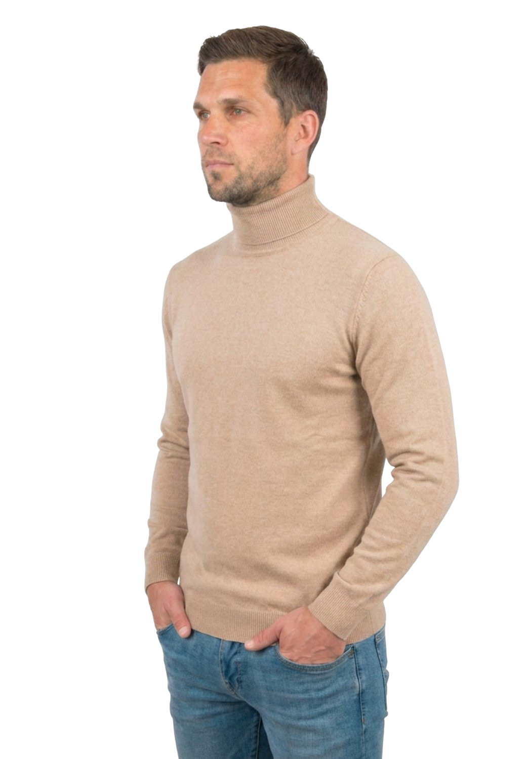 Men's 100% merino wool turtleneck, colour Beige, view 4 | Dalle Piane Cashmere