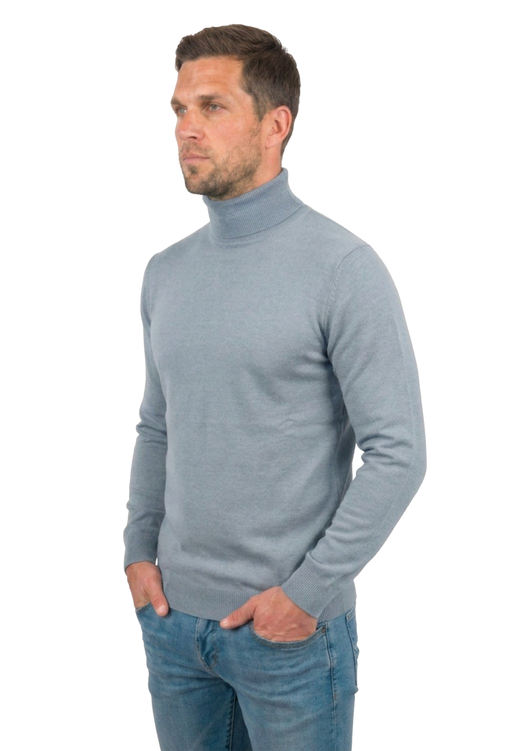 Men's 100% merino wool turtleneck, colour Grey, view 2 | Dalle Piane Cashmere