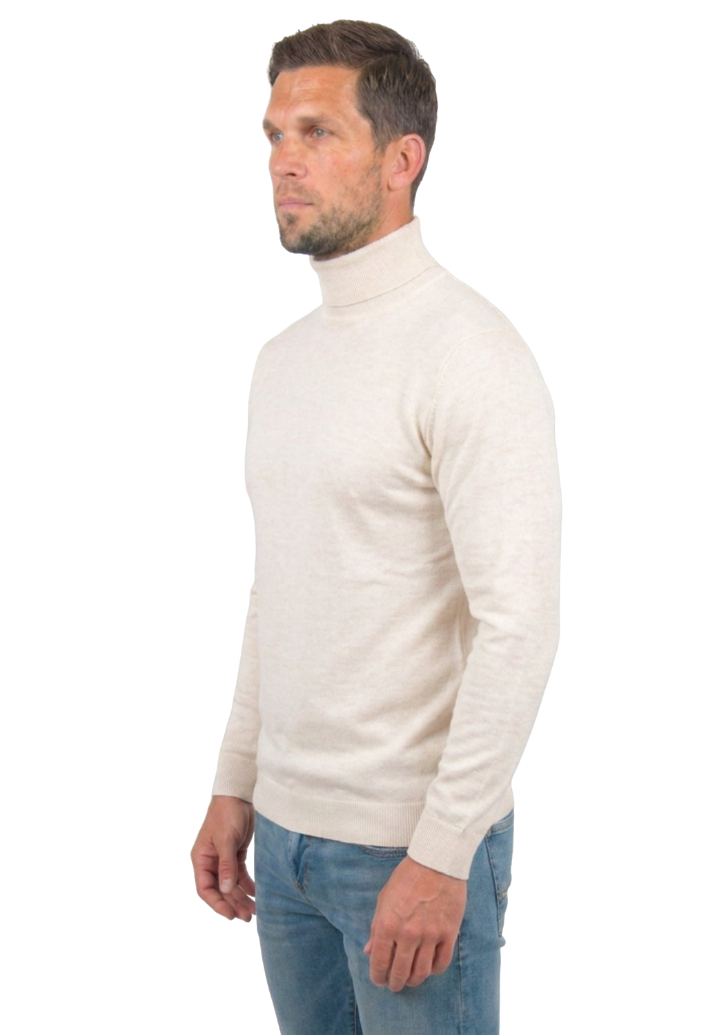 Men's 100% merino wool turtleneck, colour Cream, view 2 | Dalle Piane Cashmere