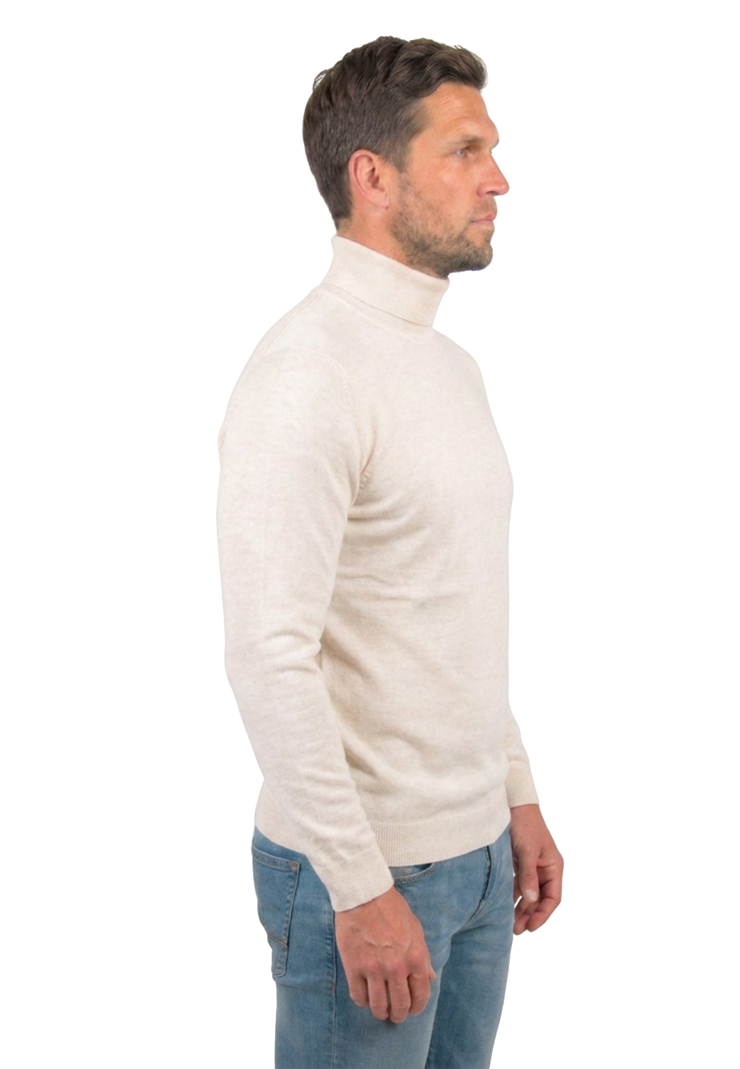 Men's 100% merino wool turtleneck, colour Cream, view 3 | Dalle Piane Cashmere