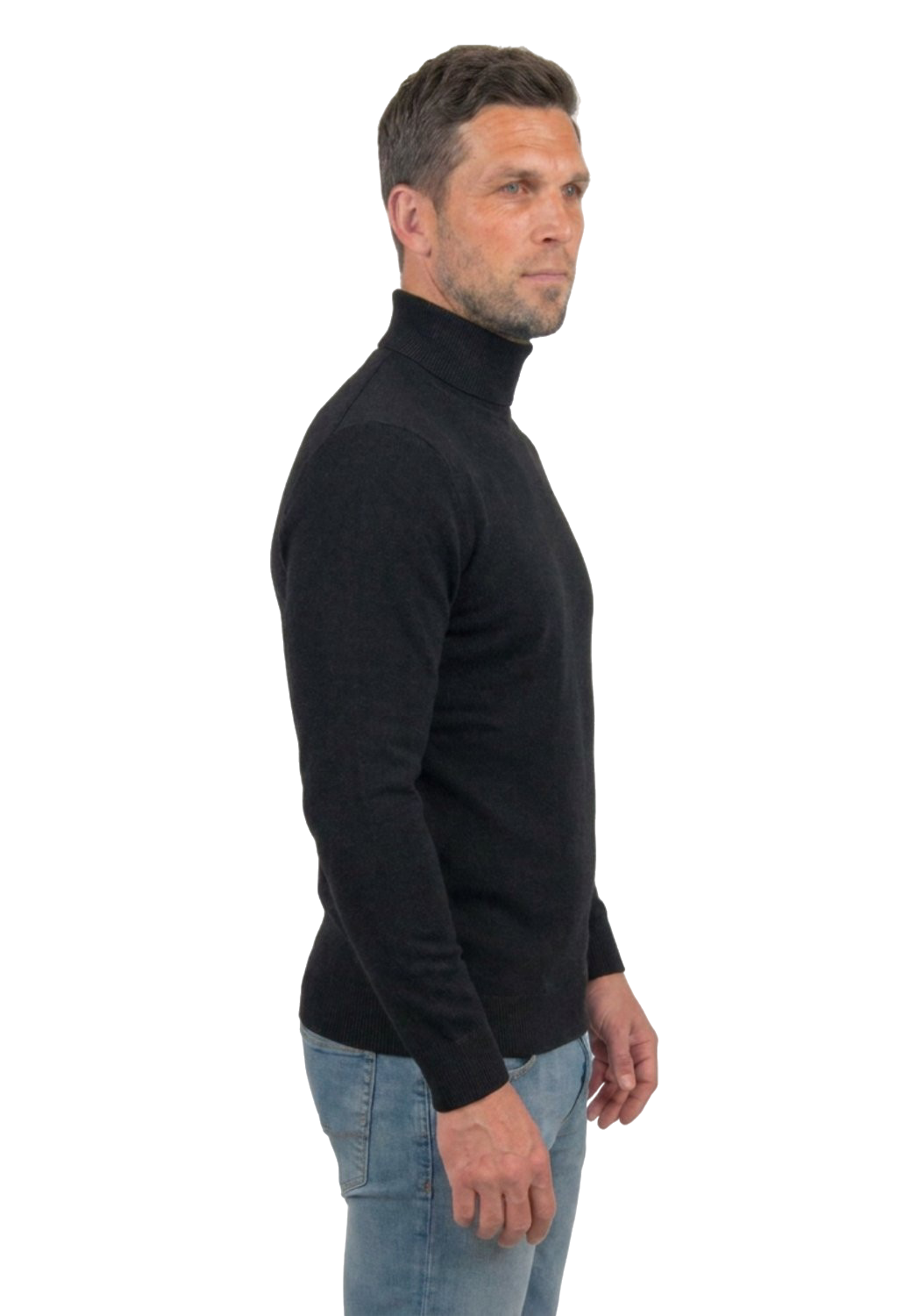 Men's 100% merino wool turtleneck, colour Black, view 3 | Dalle Piane Cashmere