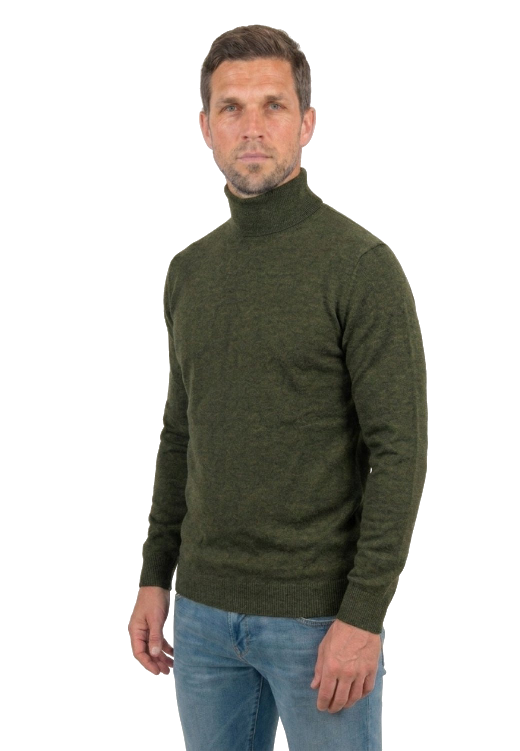 Men's 100% merino wool turtleneck, colour Green, view 2 | Dalle Piane Cashmere