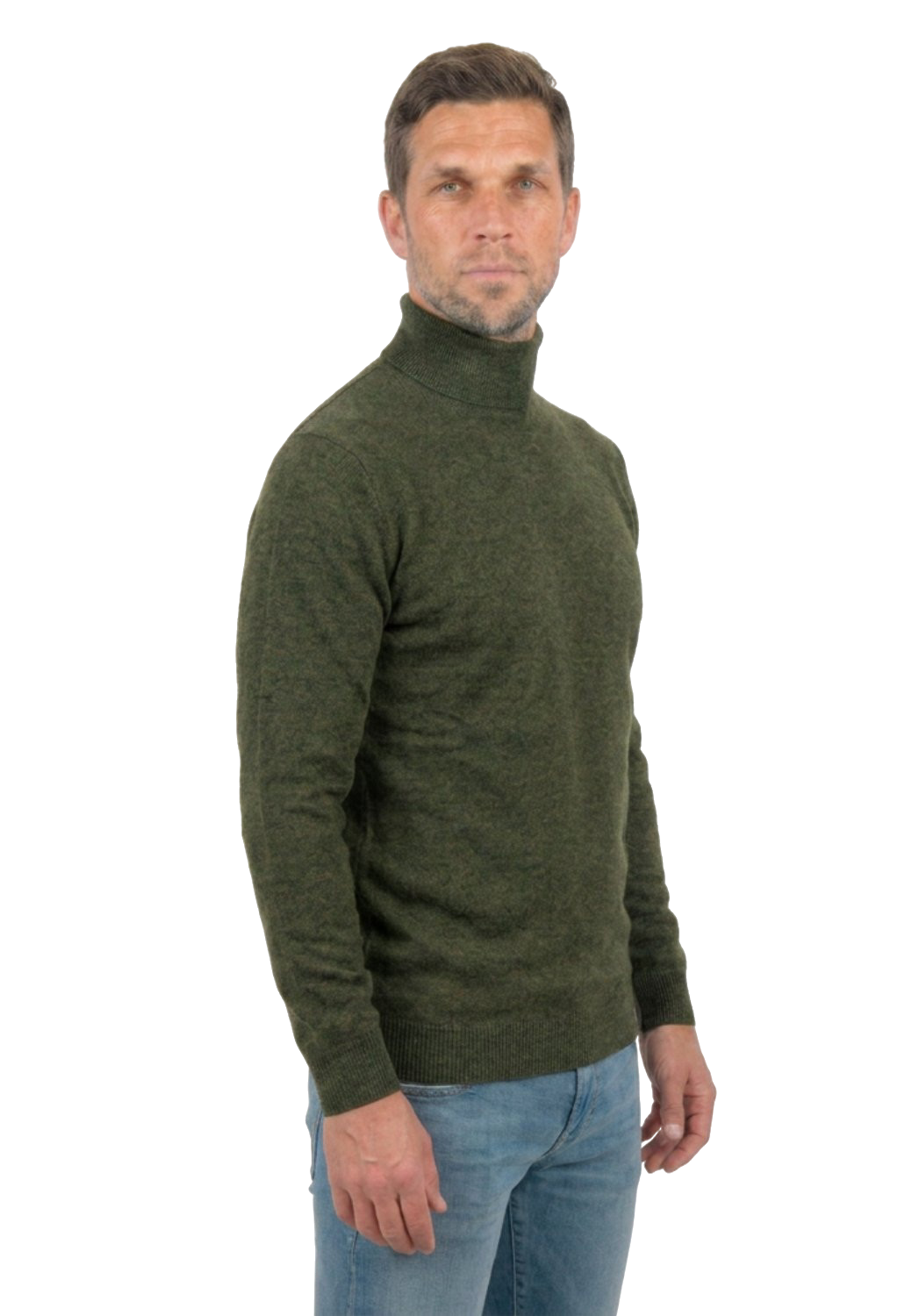 Men's 100% merino wool turtleneck, colour Green, view 3 | Dalle Piane Cashmere