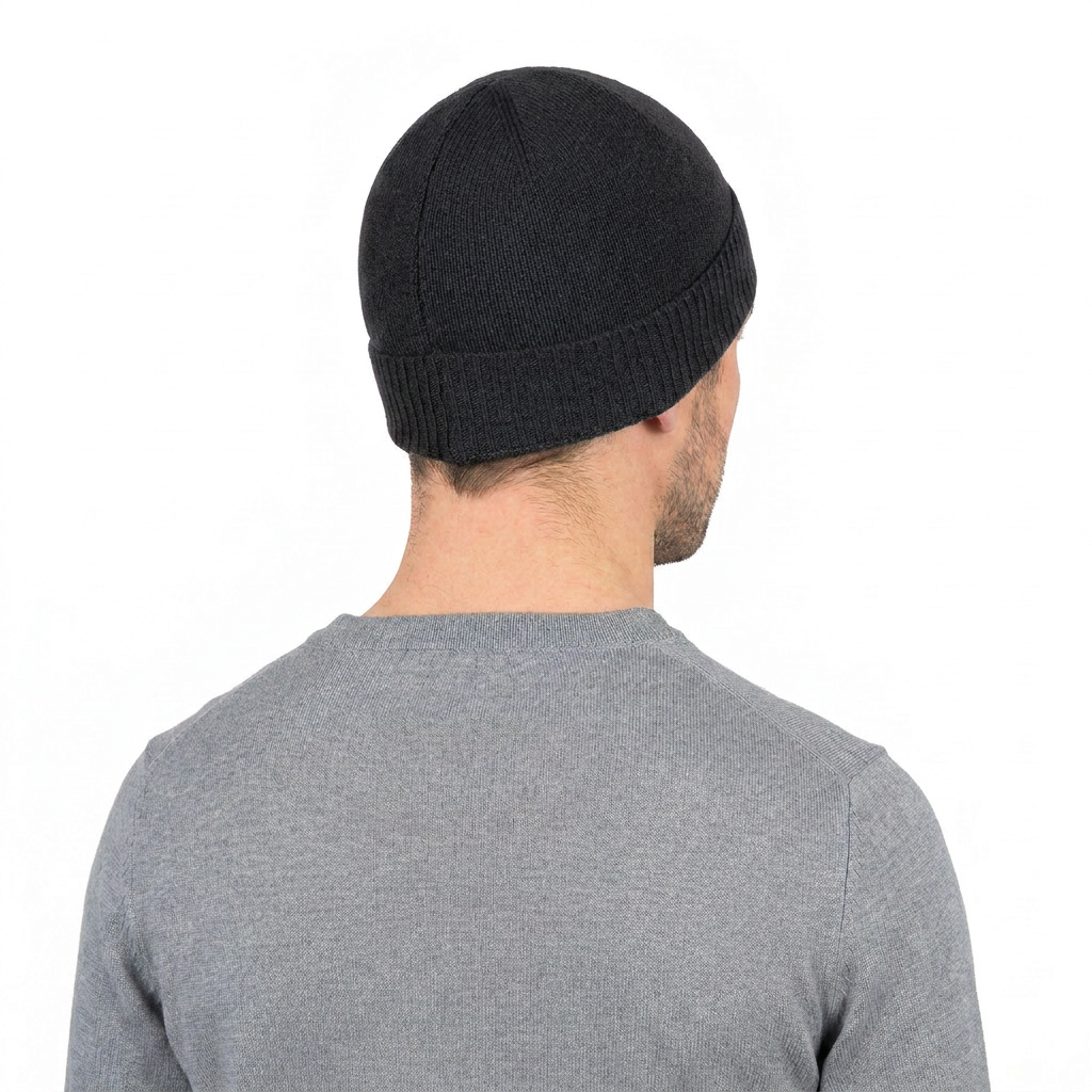 Men's plain-knit 100% cashmere beanie, colour Anthracite | Dalle Piane Cashmere