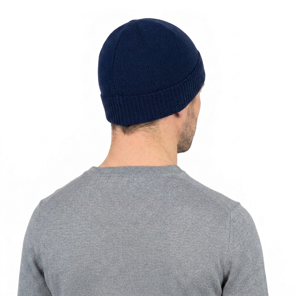 Men's plain-knit 100% cashmere beanie, colour Blue | Dalle Piane Cashmere