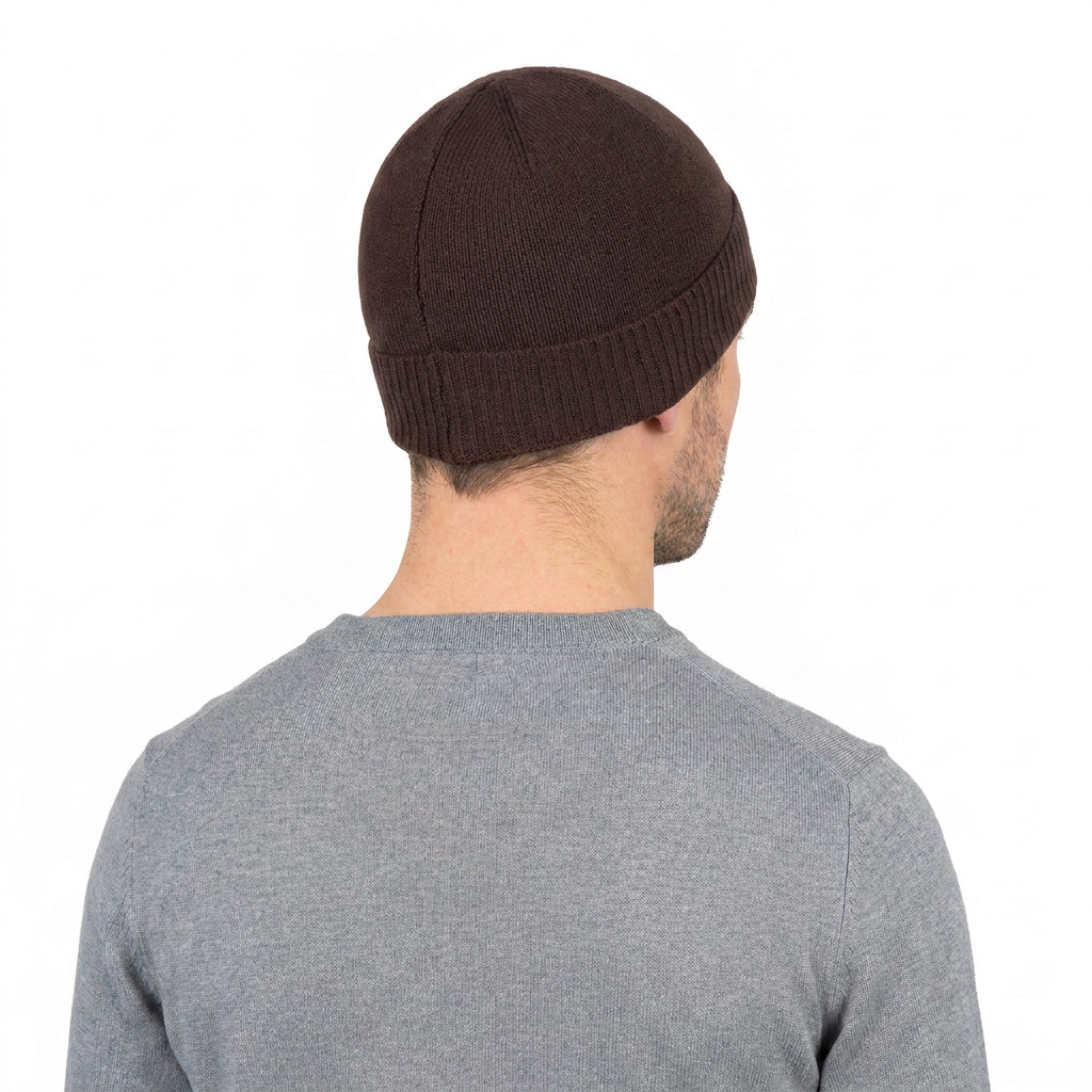 Men's plain-knit 100% cashmere beanie, colour Brown | Dalle Piane Cashmere