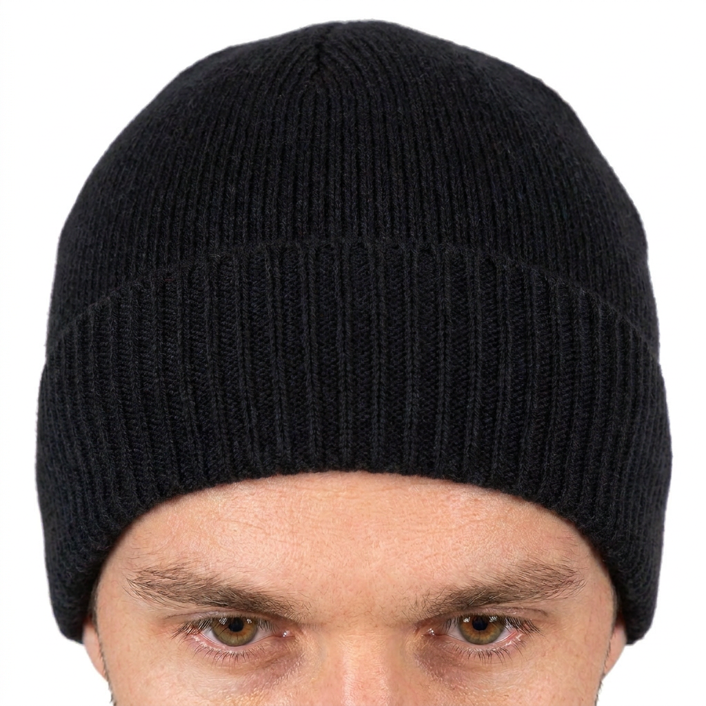 Men's plain-knit 100% cashmere beanie, colour Black, view 3 | Dalle Piane Cashmere
