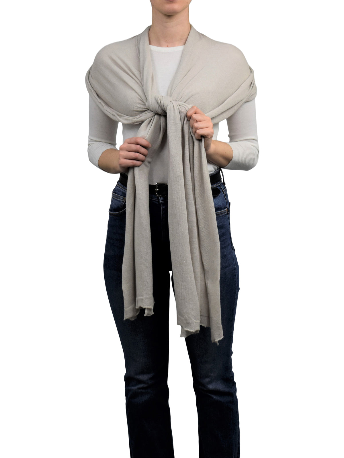 Women's cotton and cashmere wrap, colour Beige, view 2 | Dalle Piane Cashmere