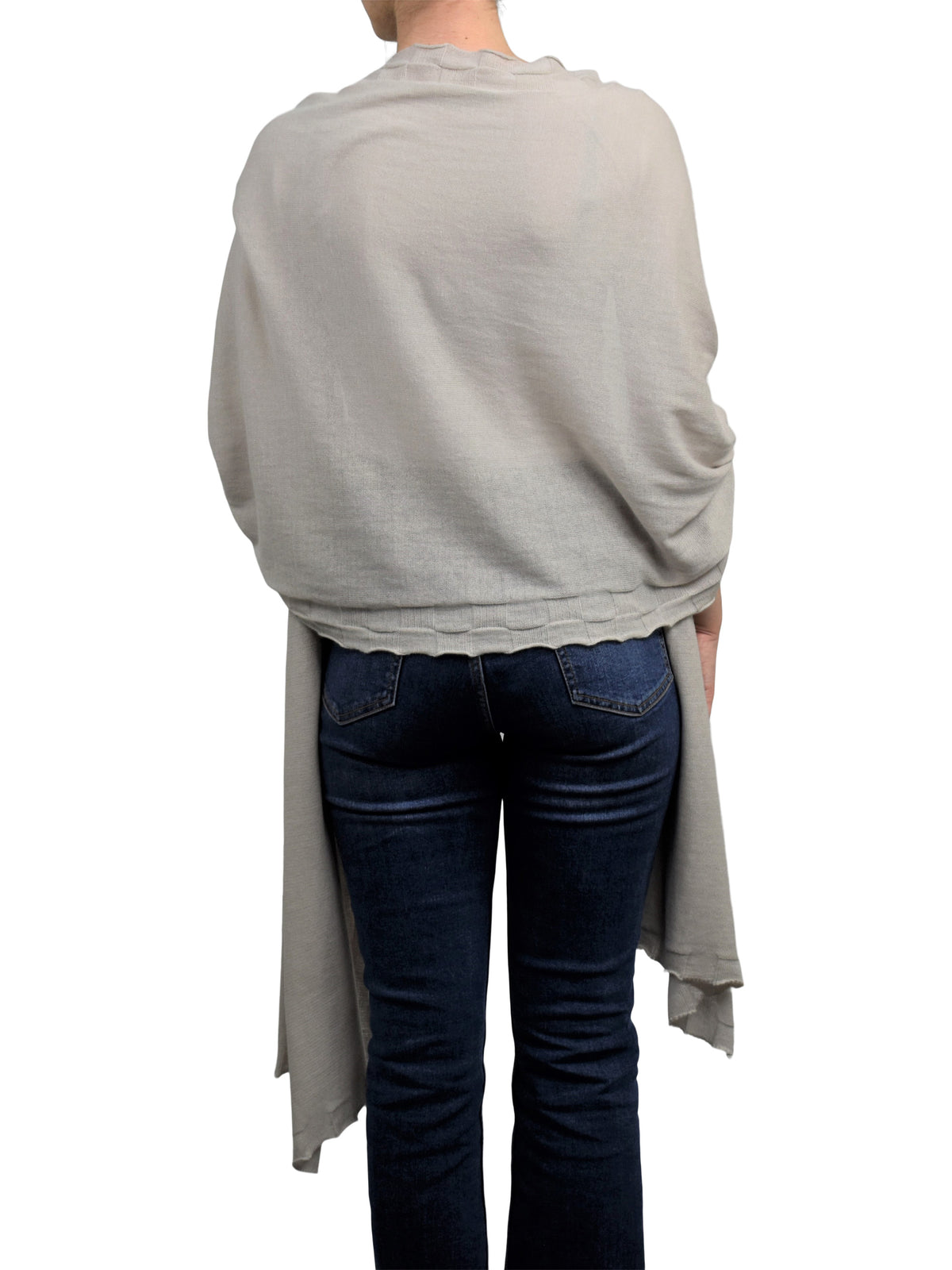 Women's cotton and cashmere wrap, colour Beige, view 4 | Dalle Piane Cashmere
