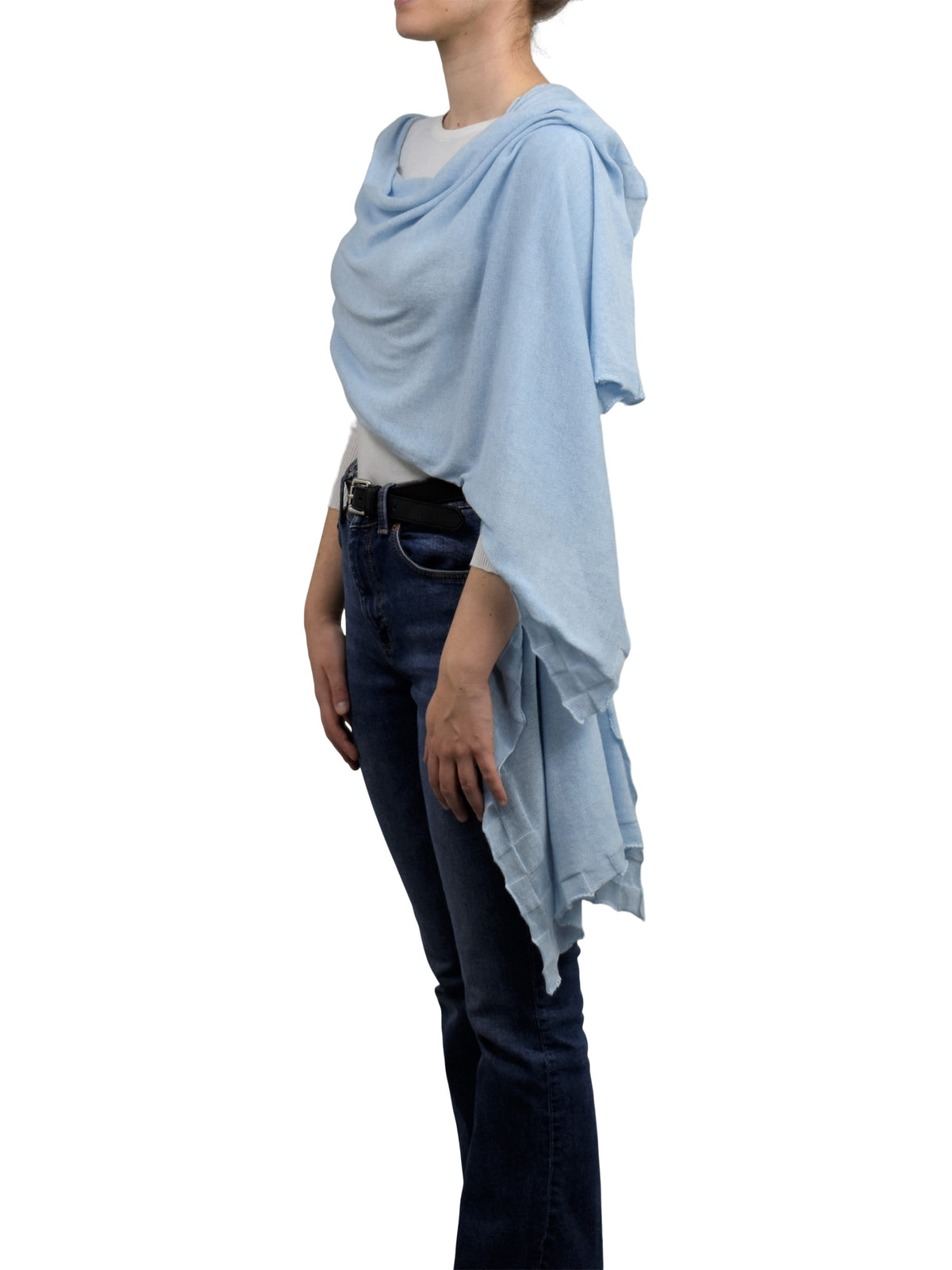 Women's cotton and cashmere wrap, colour Sky, view 3 | Dalle Piane Cashmere