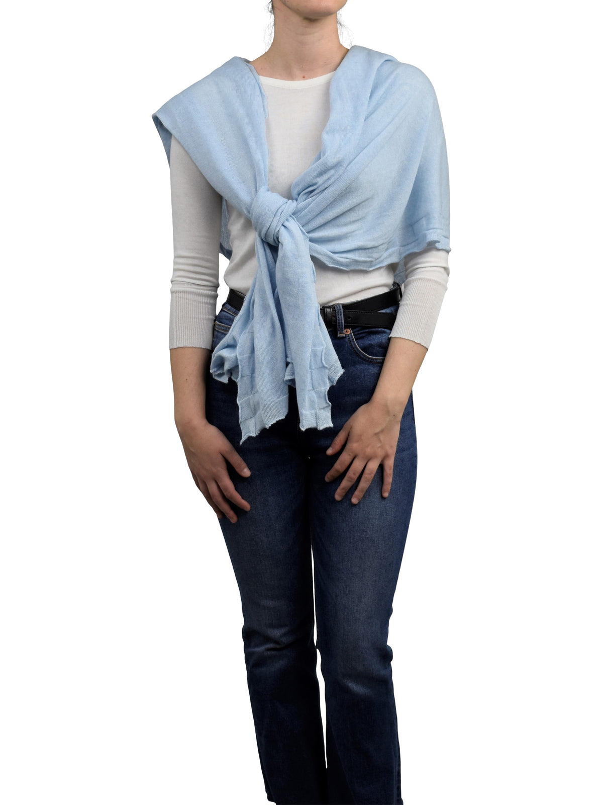 Women's cotton and cashmere wrap, colour Sky, view 2 | Dalle Piane Cashmere