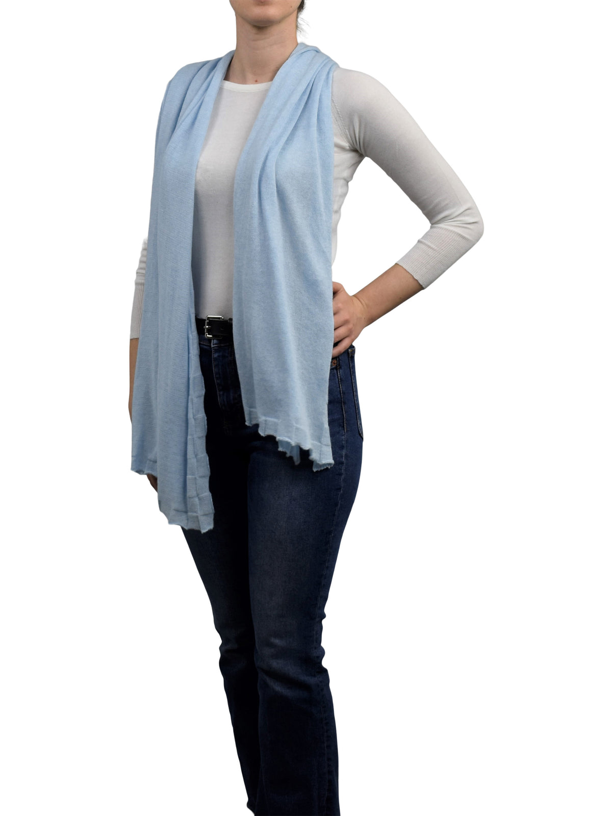Women's cotton and cashmere wrap, colour Sky, view 4 | Dalle Piane Cashmere