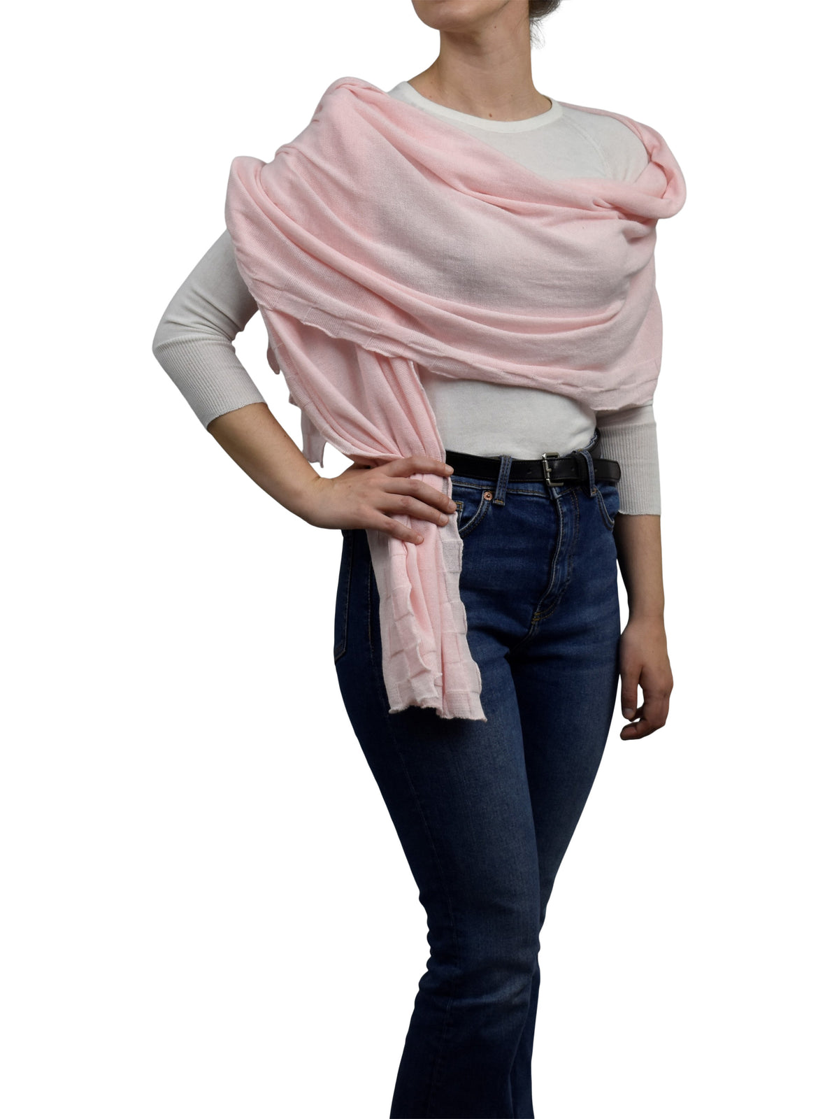 Women's cotton and cashmere wrap, colour Pink | Dalle Piane Cashmere