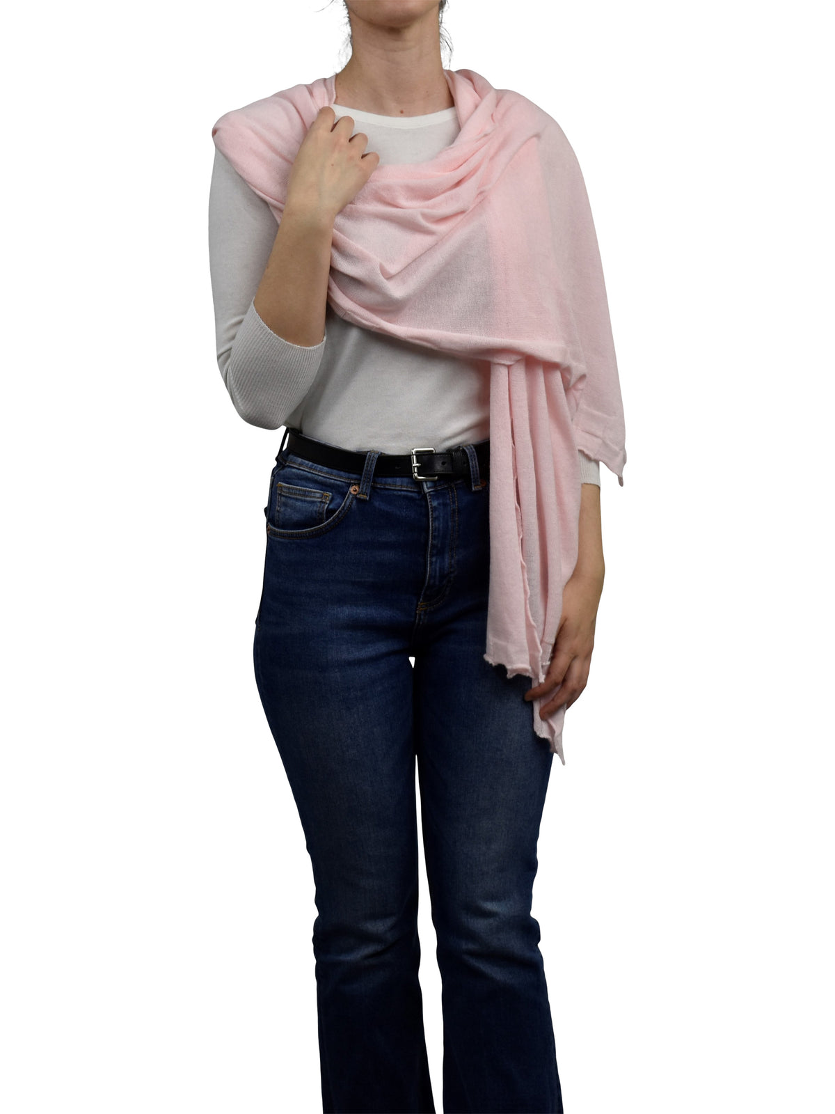 Women's cotton and cashmere wrap, colour Pink, view 2 | Dalle Piane Cashmere