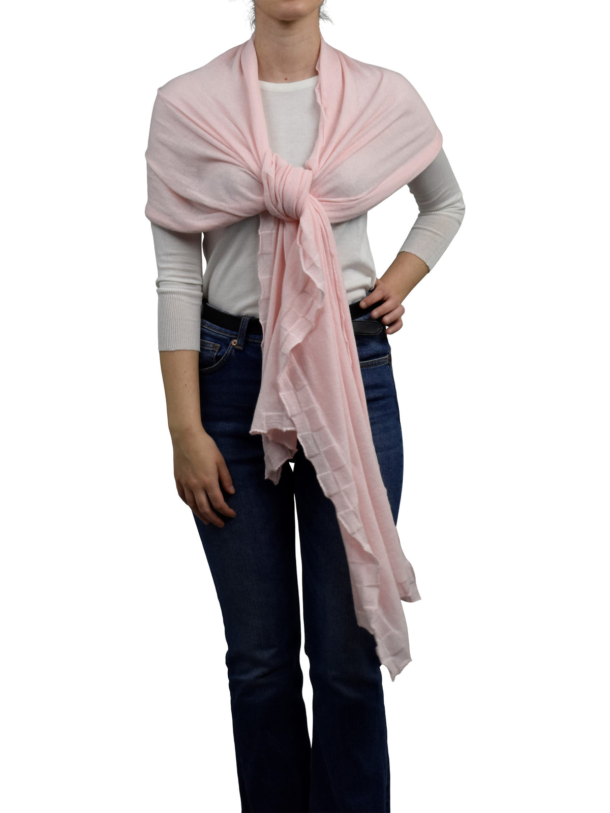Women's cotton and cashmere wrap, colour Pink, view 3 | Dalle Piane Cashmere