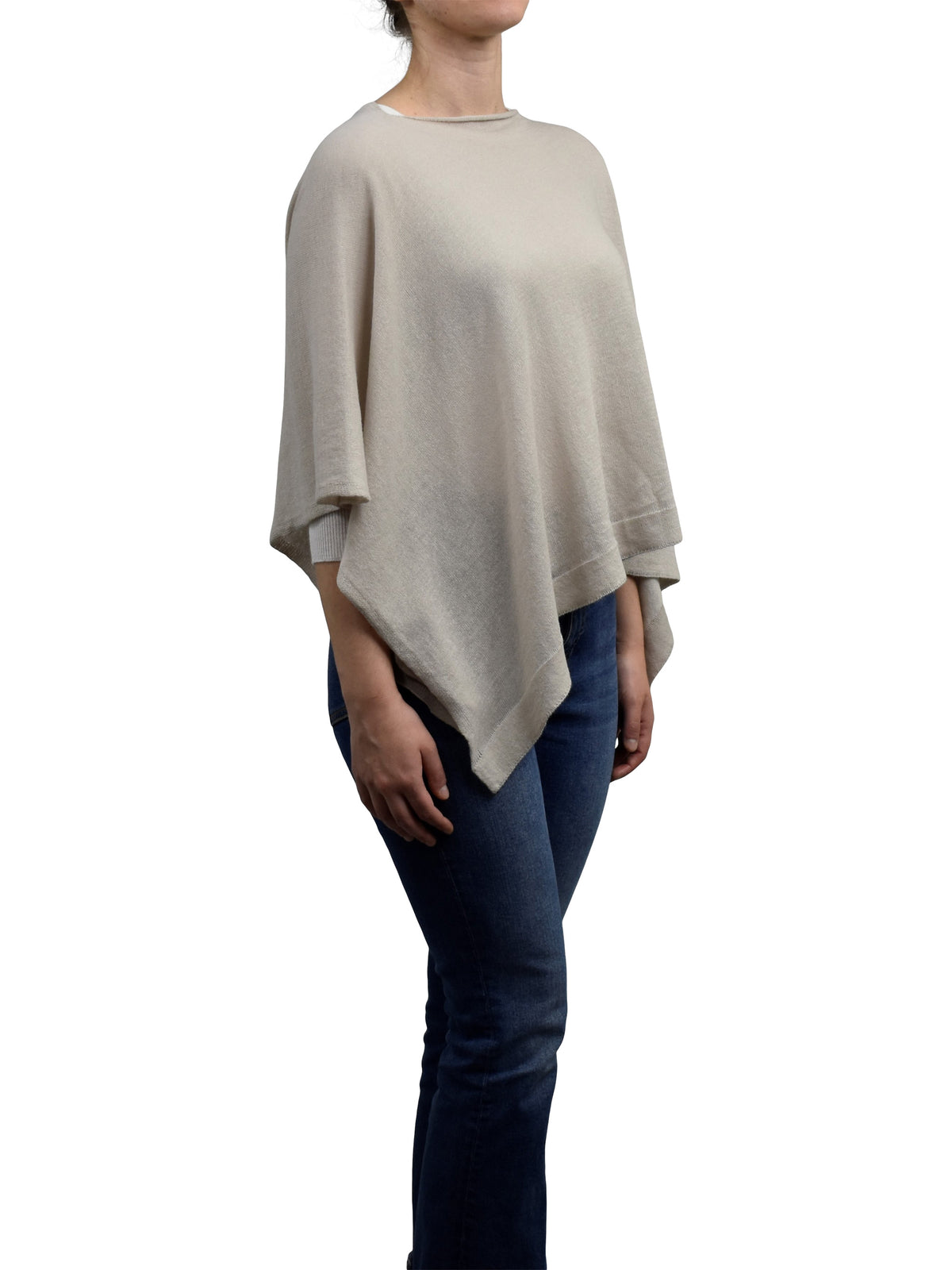 Cotton and cashmere poncho, colour Beige, view 2 | Dalle Piane Cashmere