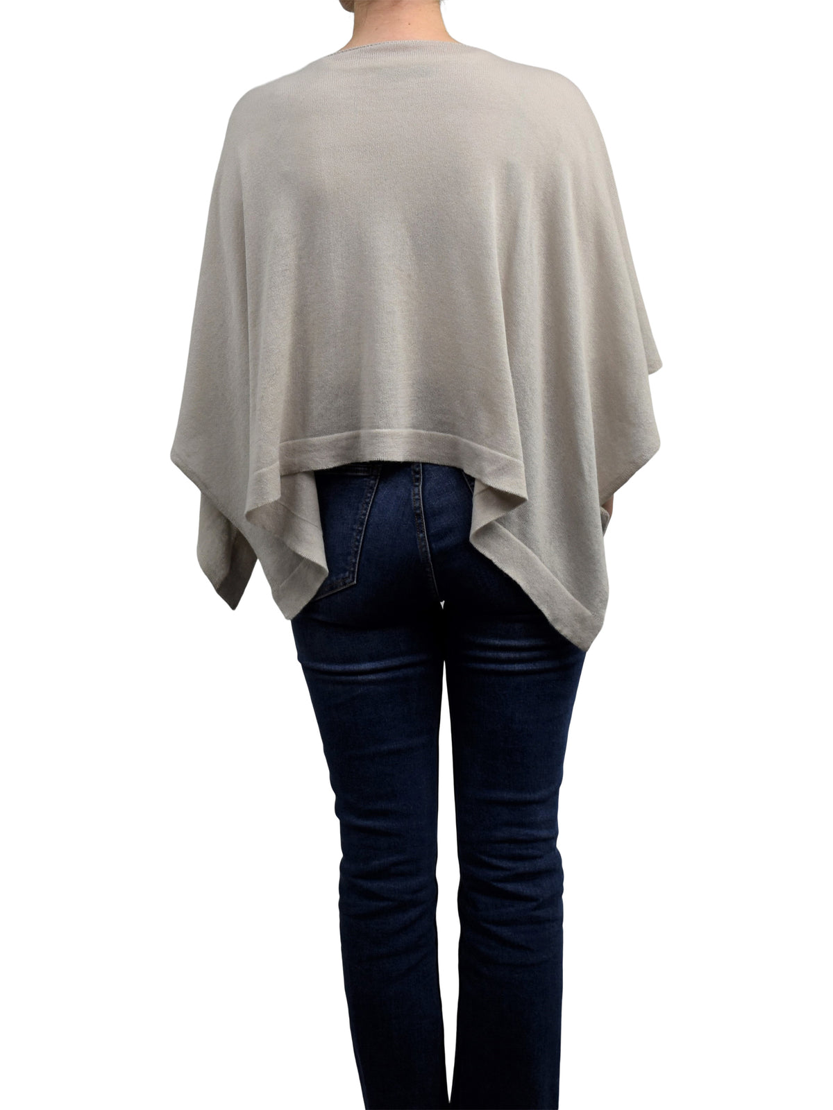 Cotton and cashmere poncho, colour Beige, view 3 | Dalle Piane Cashmere