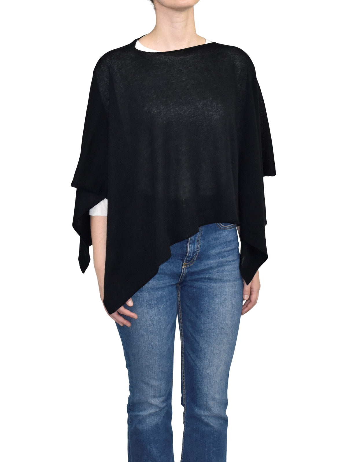 Cotton and cashmere poncho, colour Black | Dalle Piane Cashmere