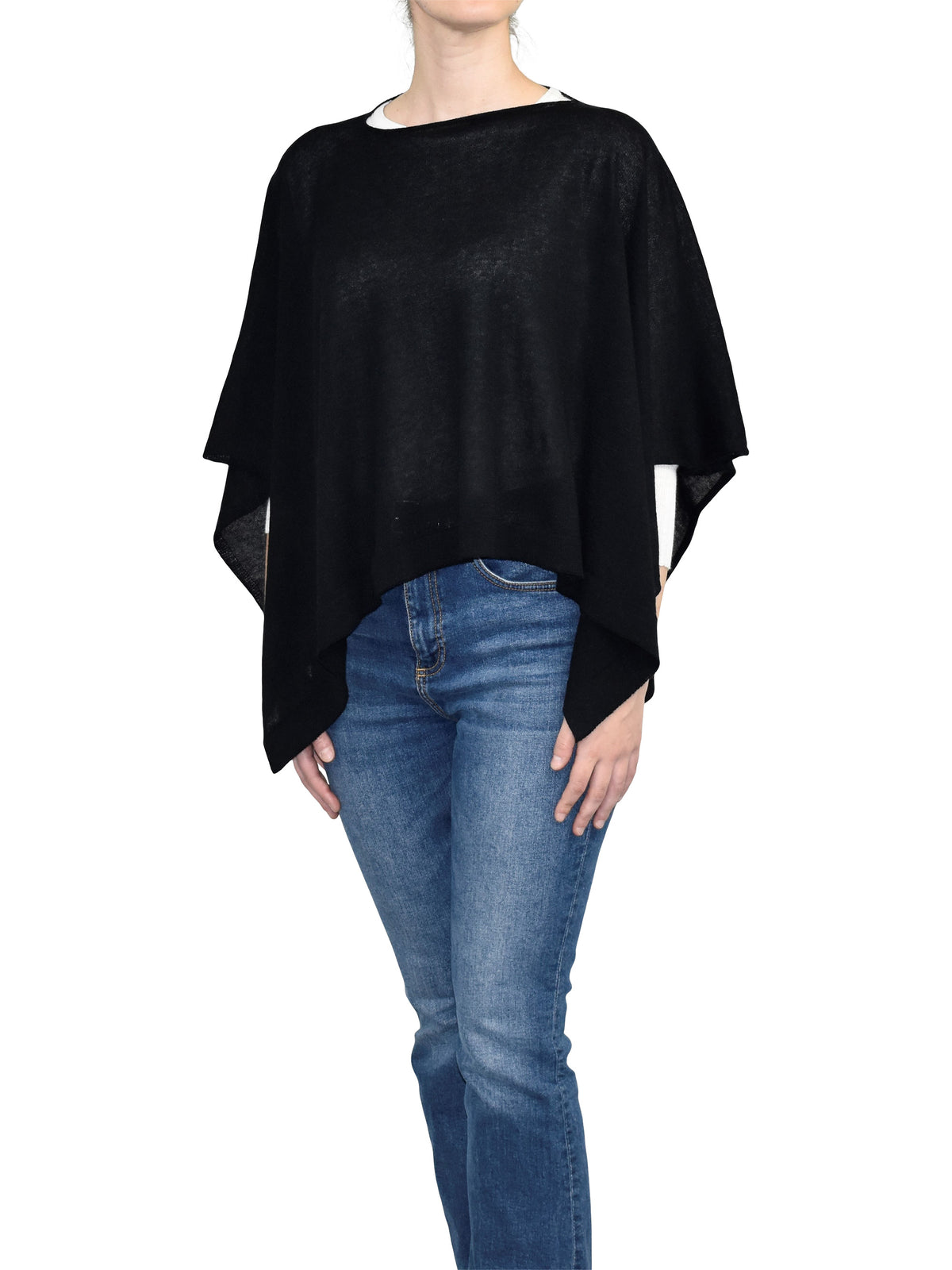 Cotton and cashmere poncho, colour Black, view 2 | Dalle Piane Cashmere