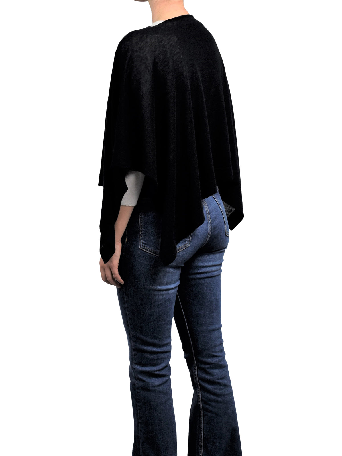 Cotton and cashmere poncho, colour Black, view 3 | Dalle Piane Cashmere