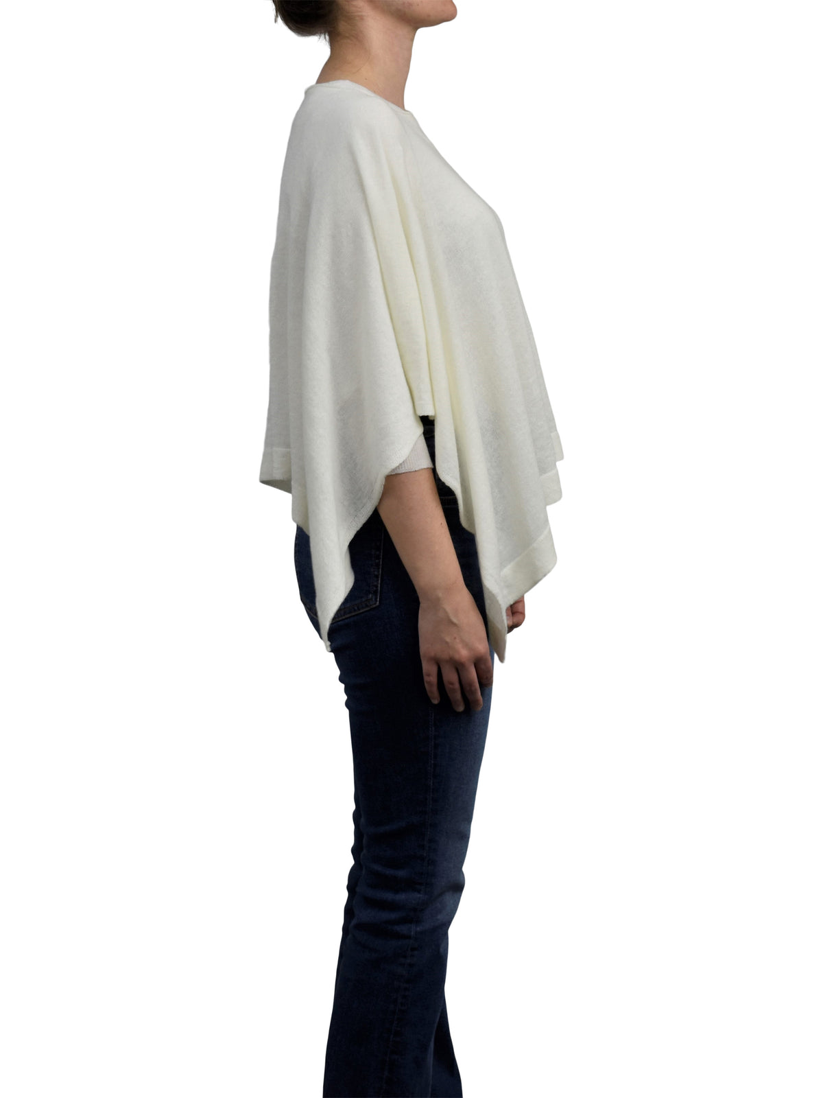 Cotton and cashmere poncho, colour Cream, view 3 | Dalle Piane Cashmere