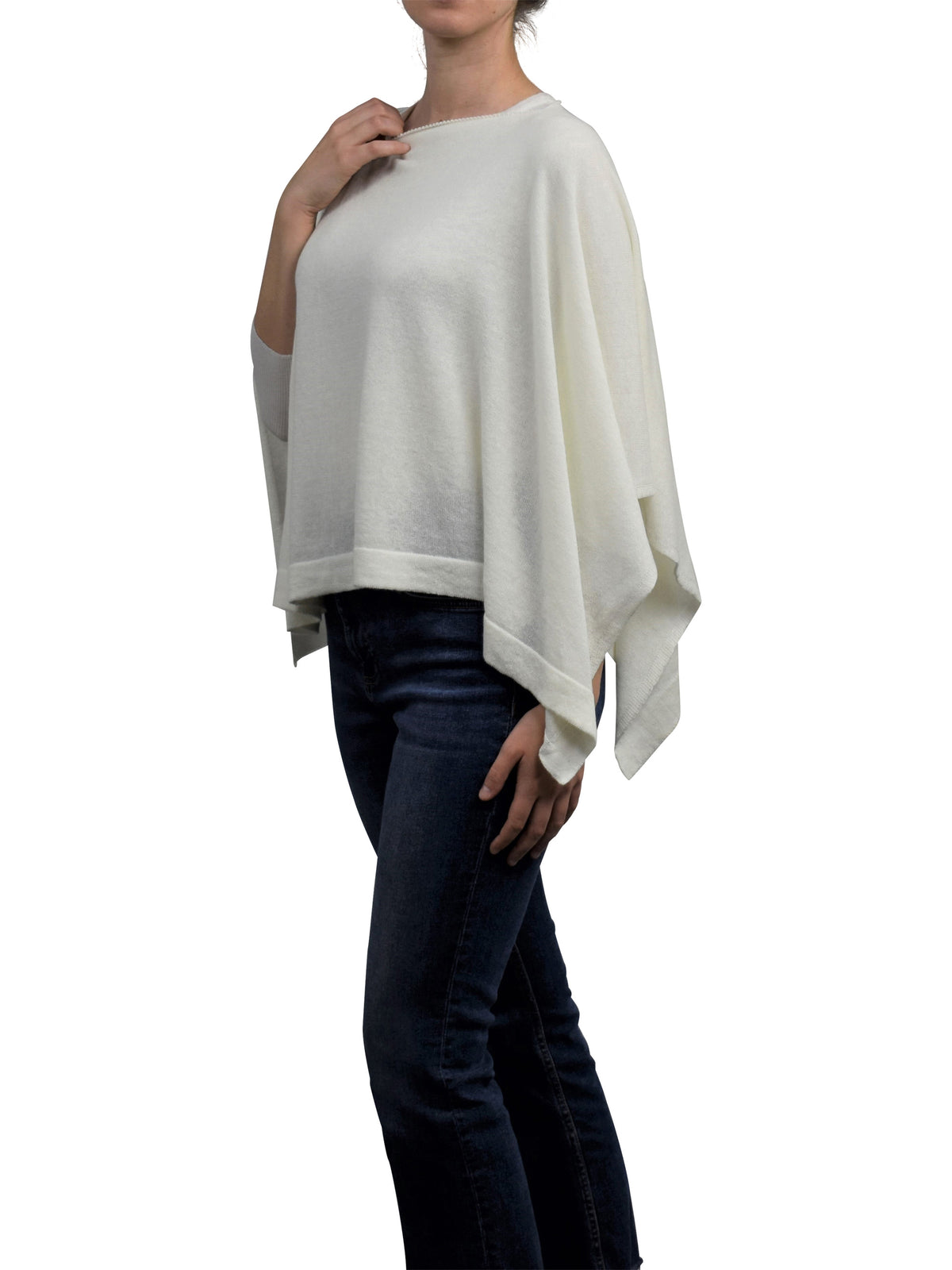 Cotton and cashmere poncho, colour Cream | Dalle Piane Cashmere